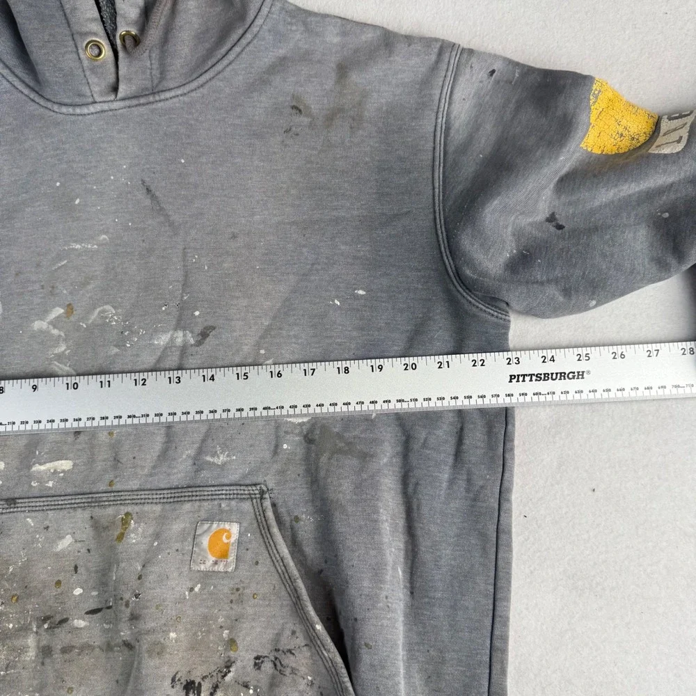 Carhartt Men's Distressed Paint Splatter Graphic Sleeve Hoodie Gray Size Medium